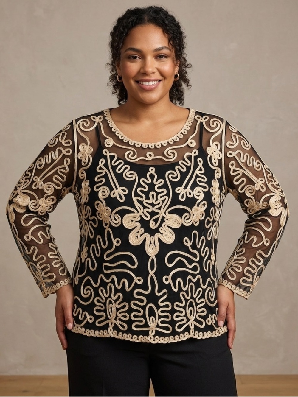 Weavz $135 Mesh & Embroidered Blouse XL